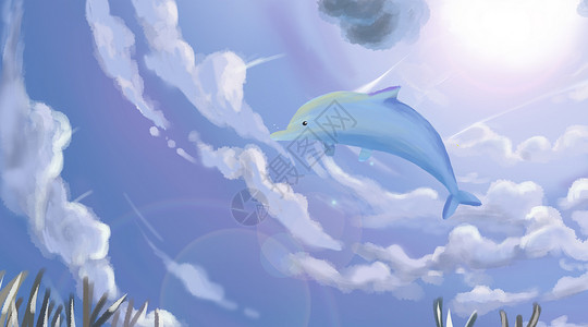 蓝鲸背景蓝天鲸鱼插画
