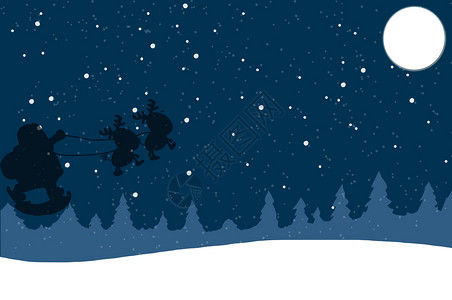圣诞的夜晚麋鹿拉车高清图片