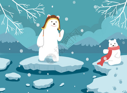 线稿北极熊北极熊的冬天插画