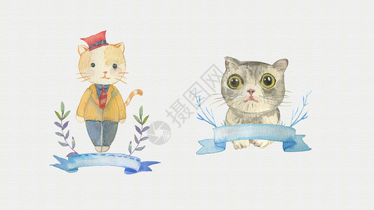 英国猫水彩小猫插画