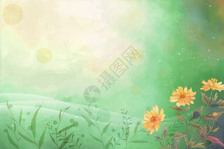 绿色护眼植物小清新手绘花朵背景设计图片