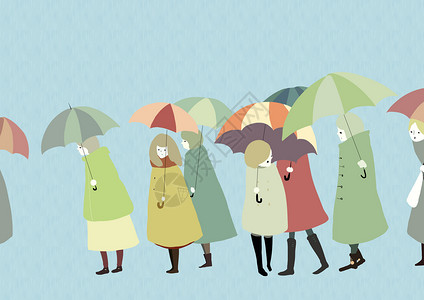 逛街的人雨天插画