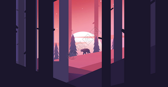 夕阳森林插画背景图片