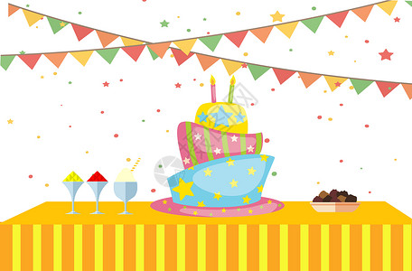 蛋糕和冰茶生日派对插画