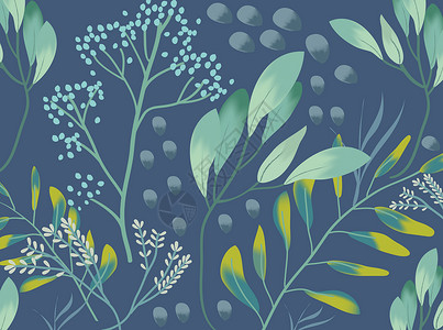 绿色植物背景海报手绘水彩树叶装饰背景插画