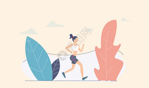 海滩跑步女生运动矢量插画插画