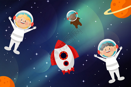 火箭光宇航员在宇宙背景矢量插画插画
