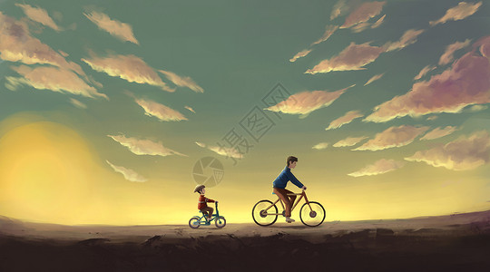 只骑黄昏下骑自行车插画
