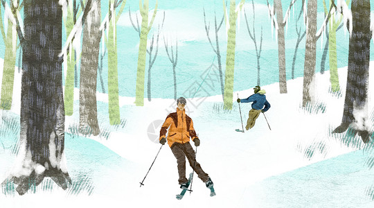 运动男士滑雪插画
