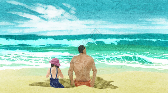 父女海滩度假背景图片