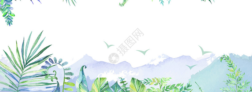 水彩小清新叶子水彩植物背景banner设计图片