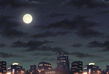 皎洁城市月光插画