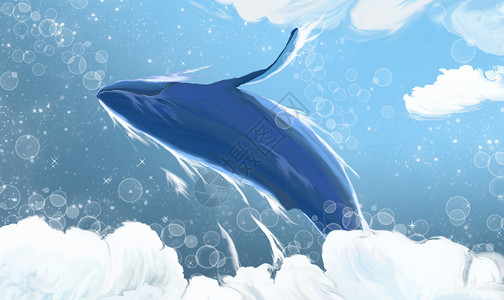 海与天云端的鲸鱼插画