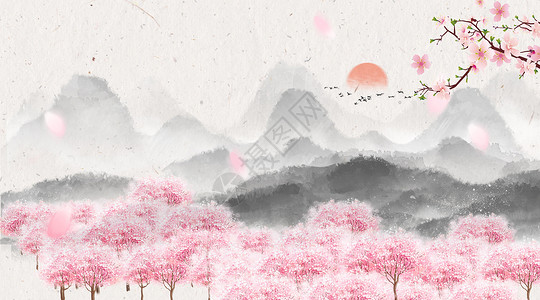 落花樱桃中国风背景设计图片