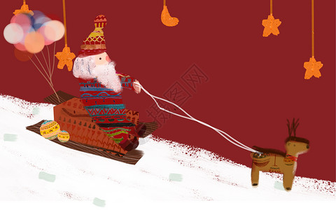 圣诞节气球圣诞老人麋鹿插画插画