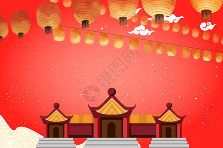 寺庙灯红色新年设计图片