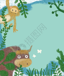 动物插画犀牛背景素材高清图片