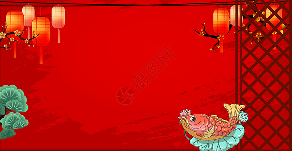 锦鲤边框红色喜庆背景设计图片