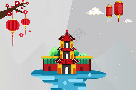 建水城楼春节建筑背景设计图片