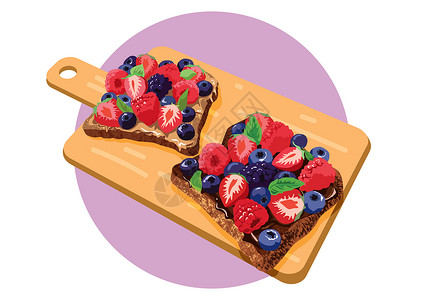 蓝莓草莓树莓水果吐司插画
