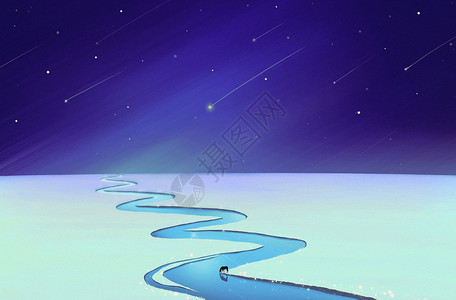 萤火虫光亮星空下的河流设计图片