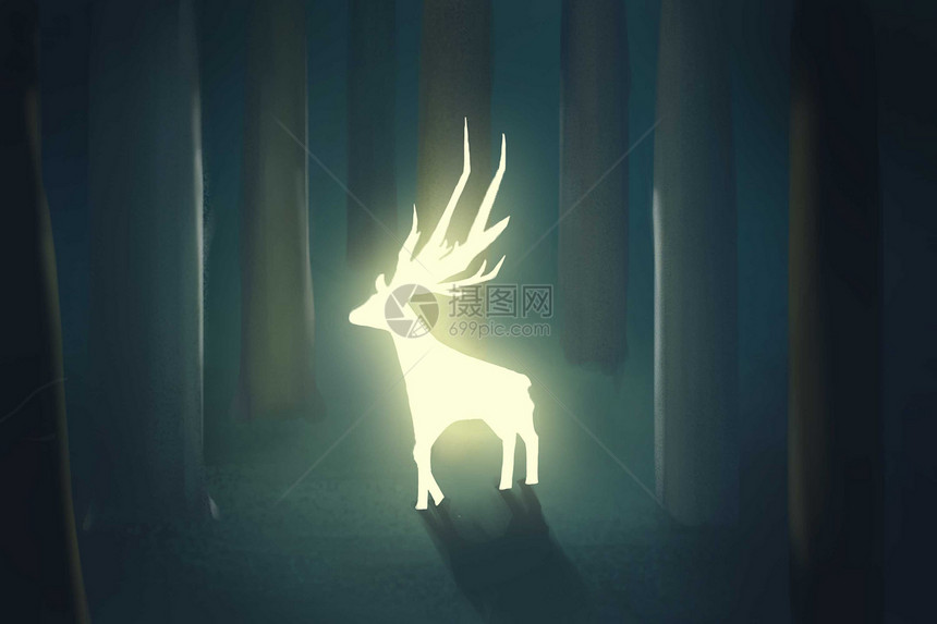 森林里的鹿插画图片