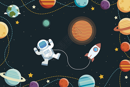 蓝色星球背景在太空中的宇航员插画