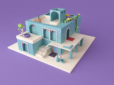 变形玩具地中海建筑3d场景设计图片