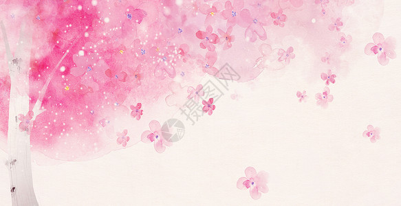 粉色小清新点缀水彩画浪漫花朵背景设计图片