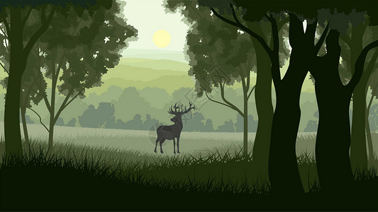 森林矢量图森林里的小鹿设计图片