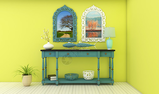 桌子上的花盆小清晰绿色家居效果图设计图片
