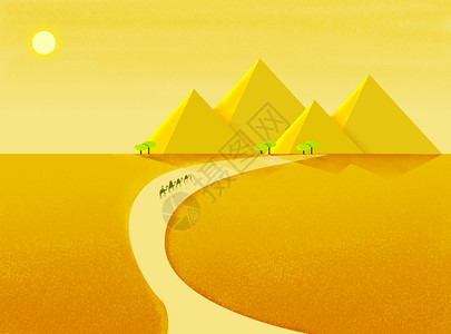 骆驼山沙漠中行走的队伍插画