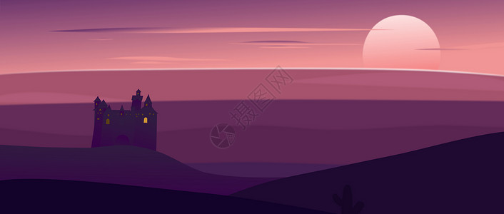 沙漠城堡沙漠夜晚的城堡插画