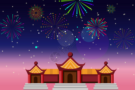 扁平化春节新年中式建筑设计图片