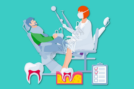 牙科综合治疗椅拔除坏掉牙齿插画设计图片