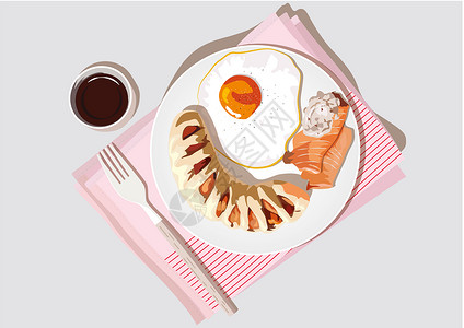 餐布面包与刀叉早餐插画