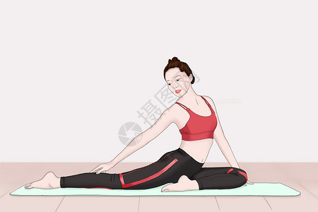 瑜伽伸展运动在做瑜伽锻炼的女孩插画