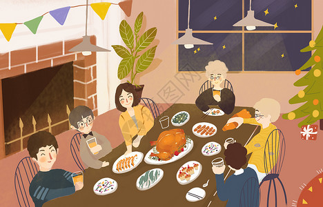 新年晚宴节日聚餐插画