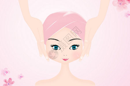 女性spa热石按摩spa皮肤护理插画