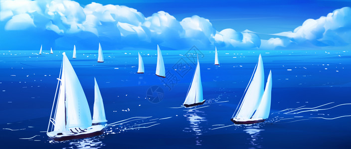 海面浪花唯美海面帆船插画插画