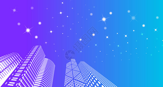 蓝色的城市科技星空背景素材插画