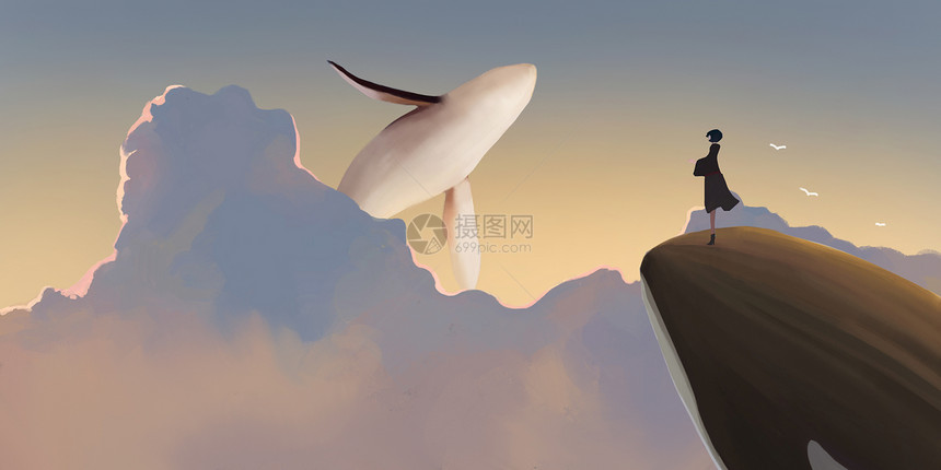 云端上的鲸鱼图片