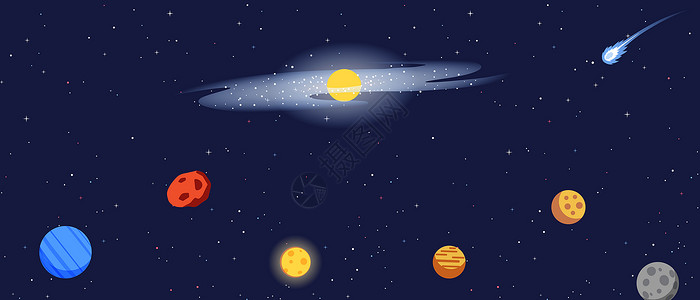 银河系星球星空卡通背景插画