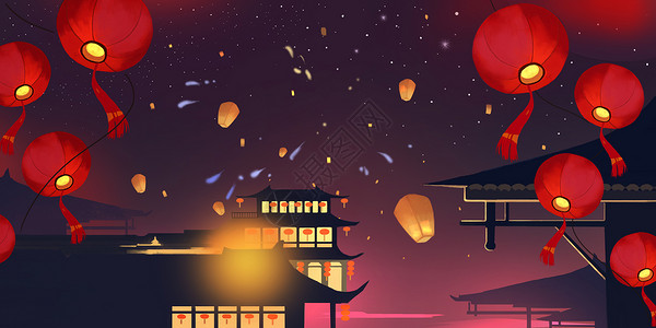 中国夜景新年插画