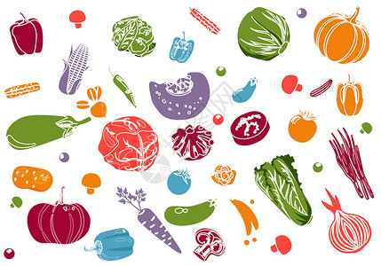 素食人群手绘蔬菜集合插画