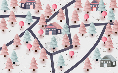 迷宫地图冬季雪景户外插画插画