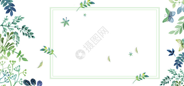 绿叶枝条小清新花朵背景设计图片