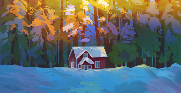 兔年的大图冬日雪景唯美插画插画