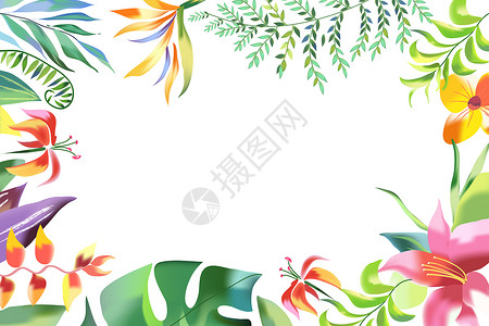 清新绿色渐变背景手绘水彩植物装饰背景插画