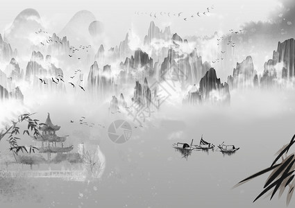 飞鸟手绘冬景雪景插画设计图片